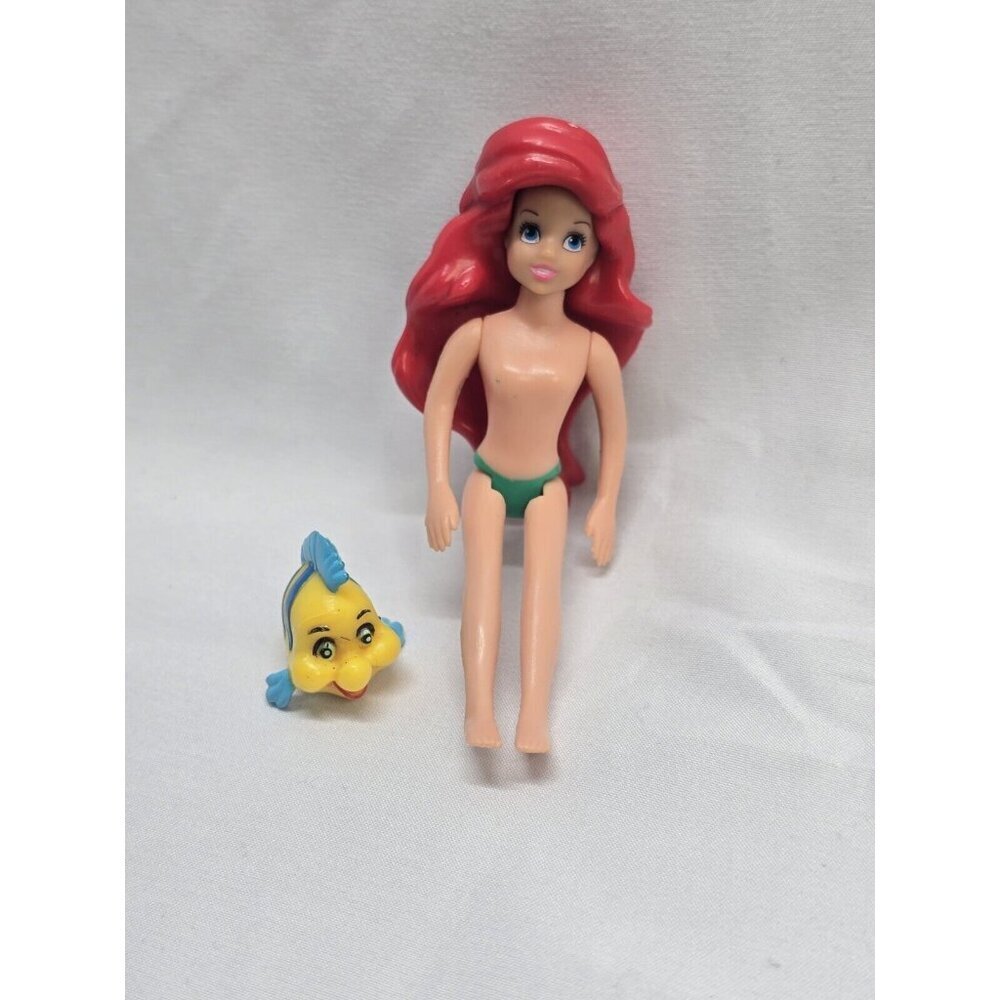 Disney Polly Pocket Little Mermaid Ariel Doll w Red Hair And Flounder Pet Fish